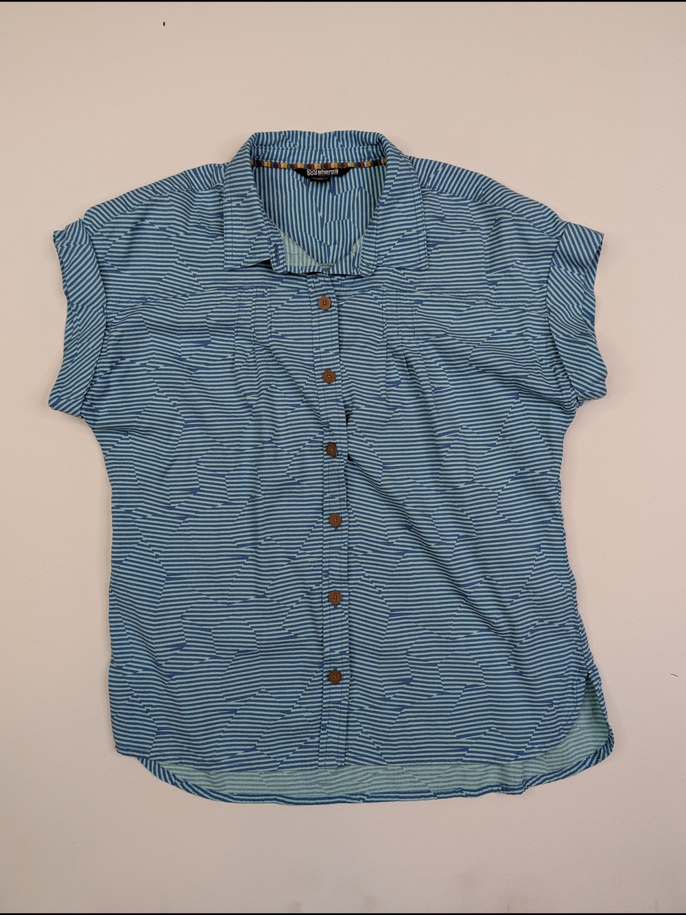 Tharu Camp Shirt Casual Blue Striped Short-Sleeve Button-Down Shirt